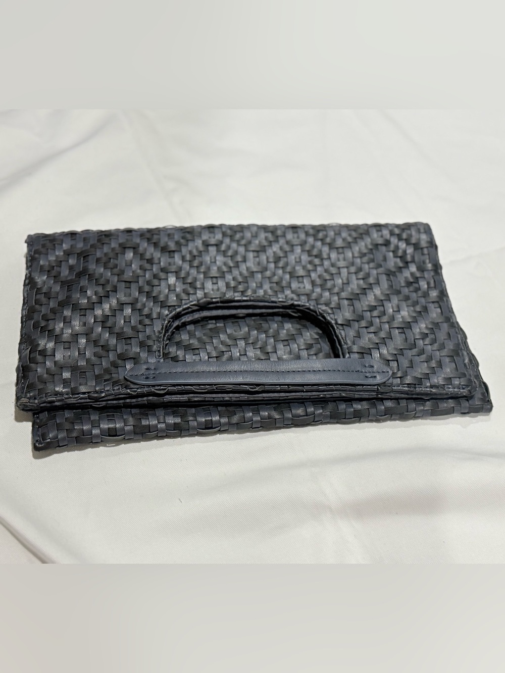 Anthropologie Woven Blue Clutch Folded Bag - Sleek Handle Design
